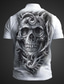 cheap Graphic Polo-Skull Optical Illusion Men&#039;s Subcultural 3D Print Golf Polo Performance Party Halloween Polyester Short Sleeve Turndown Polo Shirts Black White Summer Spring Fall S M L Micro-elastic Lapel Polo