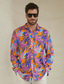 billige Hawaiiskjorter-mænds afslappet skjorte blad tropisk hawaiiansk mode skjorte button up skjorte afslappet skjorte daglig hawaiiansk ferie forår &amp; efterår revers langærmet lilla 100% bomuld skjorte