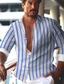 cheap Hawaiian Shirts-Stripe Men&#039;s Resort Hawaiian 3D Printed Shirt Street Vacation Beach Spring &amp; Summer Turndown Long Sleeve Blue S M L 4-Way Stretch Fabric Shirt
