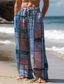 tanie spodnie codzienne-Męskie Hawajskie Kolorowy blok Pled / Check Miks kolorów Spodnie Druk 3D Spodnie z prostą nogawką Średni Talia Elastyczna talia ze sznurkiem Na zewnątrz Ulica Święto Lato Wiosna Jesień Lekko luźna