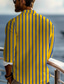 preiswerte Bedruckte Herrenhemden-Streifen Hawaiianisch Resort Herren Bedruckte Hemden Strasse Urlaub Strand Frühling Sommer Umlegekragen Langarm Gelb S, M, L 4-Wege-Stretchgewebe Hemd