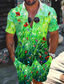 billige Skjorter med tryk til mænd-Blomstret Hawaiiansk Bekvem Herre Skjorte sæt Hawaii skjorte Gade Afslappet Hawaiiansk Sommer Forår Forår sommer Aftæpning Kortærmet Grøn S, M, L Vaffelstof Skjorte