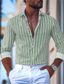 cheap Men&#039;s Printed Shirts-Stripe Men&#039;s Business Casual 3D Printed Shirt Outdoor Street Wear to work Spring &amp; Summer Turndown Long Sleeve Navy Blue Royal Blue Blue S M L 4-Way Stretch Fabric Shirt