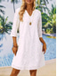 abordables Robes en dentelle blanche-robe blanche Robe dentelle Robe casual Femme Mini robe Dentelle Brodée Plein Air Rendez-vous Vacances Vêtement de rue Col fendu Manches 3/4 Ample Blanche S M L XL 2XL