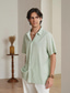 preiswerte Leinenhemden für Herren-55 % Leinen Herren Hemd leinenhemd Grün Kurzarm Feste Farbe Kragen Strasse Täglich Bekleidung
