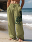 זול מכנסי פשתן-מכנסי פשתן כותנה גברים מודפסים תמנון מכנסי וינטג&#039; כיסי צד אלסטי עיצוב שרוך אלסטי אמצע המותניים ללבוש יומיומי חיצוני