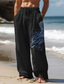 preiswerte Leinenhose-Herren-Hose aus Baumwoll-Leinen mit Oktopus-Aufdruck, Vintage-Hose, Seitentaschen, elastisches Kordelzug-Design, mittlere Taille, für den täglichen Gebrauch im Freien