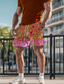 billiga grafiska shorts-Herr Svett shorts Beach Shorts Snörning Elastisk midja 3D-utskrift Växter Mjuk Kort Dagligen Helgdag Streetwear Ledigt Fritids- Gradient orange Grön Microelastisk