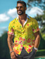 cheap Men&#039;s Printed Shirts-Floral Resort Men&#039;s Shirt Outdoor Street Casual Summer Spring Turndown Short Sleeves Yellow, Fuchsia, Green S, M, L 4-Way Stretch Fabric Shirt