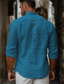 cheap Men&#039;s Linen Shirts-Men&#039;s Linen Shirt Shirt Button Up Shirt Summer Shirt White Navy Blue Blue Long Sleeve Color Block Band Collar Spring &amp; Summer Casual Daily Clothing Apparel Patchwork