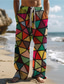 tanie spodnie codzienne-Męskie Hawajskie Kolorowy blok Pled / Check Miks kolorów Spodnie Druk 3D Spodnie z prostą nogawką Średni Talia Elastyczna talia ze sznurkiem Na zewnątrz Ulica Święto Lato Wiosna Jesień Lekko luźna