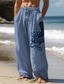voordelige linnen broek-Katoenen linnen herenbroek met octopusprint, vintage broek, zijzakken, elastisch trekkoord, midden taille, dagelijks gebruik buiten
