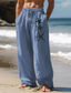 Недорогие льняные брюки-Мужские хлопковые льняные брюки с принтом морской звезды, винтажные брюки, боковые карманы, эластичный шнурок, дизайн со средней талией, уличная повседневная одежда
