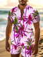 ieftine Cămașă Hawaiană-Tropical Palmier Vacanță Hawaiană Bărbați Set cămașă În aer liber Hawaiian Concediu Vară Toate Sezoanele Răsfrânt Manșon scurt Mov Trifoi S M L Cămașă