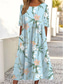 cheap Print Dresses-Women&#039;s Maxi Dress Floral Print Short Sleeve Round Neck Light Blue Casual Elegant Spring Summer Garden Party Beachwear Full Size Clothing Apparel