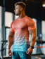 cheap Men&#039;s Active Tees &amp; Tanks-Men&#039;s T shirt Tee Gym Shirt Sports T-Shirt Crew Neck Short Sleeve Sports &amp; Outdoor Vacation Casual Daily Gym Quick dry Breathable Color Block Orange Activewear Fashion Basic