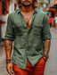 cheap Men&#039;s Linen Shirts-Men&#039;s Linen Shirt Shirt Button Up Shirt Casual Shirt Summer Shirt Army Green Long Sleeve Plain Lapel Spring &amp; Summer Daily Vacation Clothing Apparel Front Pocket