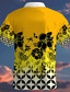 رخيصةأون قمصان استوائية-ظل ورد هندسي موضة ستايل هاواي مصمم رجالي قميص هاواي قميص المخيم قميص جرافيك الأماكن المفتوحة شارع فضفاض الصيف طوي كم قصير أصفر أزرق برتقالي S M L قميص