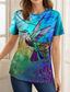 cheap Animals tee-Women&#039;s T shirt Round Neck Stained Glass Hummingbird Print Short Sleeve Fitted Top Artistic Vibrant Casual Summer Wear Comfortable Fashion Clothing Apparel