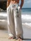 billiga linne byxor-sjöstjärna tryckta bomull linne byxor för män vintage byxor sidfickor elastisk dragsko design mitt i midjan utomhus dagligt slitage