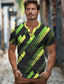 tanie T-shirty męskie z nadrukiem-kolorowe wakacje x projektant kris męska koszulka henley z geometrycznymi blokami kolorów, zapinana na guziki koszulka z krótkim rękawem