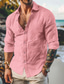 cheap Men&#039;s Linen Shirts-Men&#039;s Linen Shirt Shirt Button Up Shirt Casual Shirt Summer Shirt Black White Pink Long Sleeve Plain Lapel Spring &amp; Summer Daily Vacation Clothing Apparel