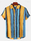 cheap Men&#039;s Linen Shirts-Men&#039;s Linen Shirt Shirt Button Up Shirt Summer Shirt Beach Shirt Yellow Orange Khaki Short Sleeve Stripes Lapel Summer Street Hawaiian Clothing Apparel