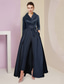 cheap Mom&#039;s Jumpsuits-TS Jumpsuit / Pantsuit Mother of the Bride Dress Tuxedo Dress Formal Wedding Guest Elegant Party Simple Shirt Collar Ankle Length Satin 3/4 Length Sleeve with Bow(s) 2025 free custom size