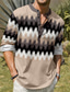 cheap Men&#039;s Printed Shirts-Geometry Tribal Men&#039;s Shirt Linen Shirt Daily Wear Vacation Going out Spring &amp;  Fall Stand Collar Long Sleeve Khaki S, M, L Slub Fabric Shirt