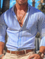 baratos camisas masculinas casuais-Homens Camisa Social camisa de botão Camisa casual camisa de verão Preto Vermelho Azul Manga Longa Riscas Lapela Diário Férias Roupa Moda Casual Confortável