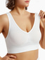 baratos Sutiãs-Top feminino cor pura esporte básico academias em casa nylon respirável v aro sem mangas sutiã almofadas no peito verão primavera roupas para casa