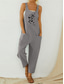billiga Overall-Dam Vanligt Övergripande Streetwear Blommig Ärmlös U-hals Ficka Mönster Gata Dagligen Normal Svart Grå Sommar