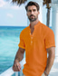 preiswerte Leinenhemden für Herren-Herren leinenhemd Hemd Popover-Shirt Sommerhemd Strandhemd Weiß Blau Orange Kurzarm Glatt Stehkragen Sommer Casual Täglich Bekleidung