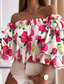 cheap Dressy Tops-Women&#039;s Shirt Blouse Casual Floral Ruffle Print Puff Sleeve Long Sleeve Regular Tops Off Shoulder Vacation Going out White Yellow Pink Red Purple Spring &amp; Summer