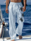 cheap Casual Pants-Men&#039;s Linen Pants Trousers Summer Pants Beach Pants Drawstring Elastic Waist Print Graphic Comfort Daily Vacation Beach 20% Linen Vacation Fashion Blue Green