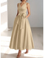 abordables Robes de cocktail-Robe cocktail en A pour mariage à la plage élégante invitée de mariage Kentucky longueur thé sans manches col en V avec poches satinées et nœud(x) robes