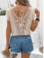 cheap Lace Tops-Women&#039;s White Elegant Lace Tops Eyelet Blouse Dressy Tops Bohemia Casual Short Sleeve V Neck Lace Romantic Petite Tops Summer Holiday Wear White Summer