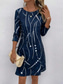 cheap Print Dresses-Women&#039;s Dress Round Neckline Abstract Beaded Constellation Pattern A-Line Three Quarter Sleeve Velvet Texture Navy Blue Casual to Formal Occasions