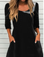 cheap Stripe&amp;Geometric Dress-Women's Midi Dress Casual Dress Winter Dress Sheath Dress Fashion Modest Formal Outdoor Home Loose Fit Plaid Long Sleeve Crew Neck Black Wine Red Fall Winter