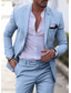 abordables trajes de lino-Trajes de lino azul claro para hombre, trajes de boda de playa de verano, 2 piezas de color sólido, ajuste a medida, un solo pecho, dos botones 2023