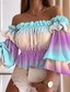 cheap Dressy Tops-Women&#039;s Shirt Blouse Casual Floral Ruffle Print Puff Sleeve Long Sleeve Regular Tops Off Shoulder Vacation Going out White Yellow Pink Red Purple Spring &amp; Summer