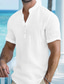 baratos camisas de linho masculinas-Homens camisa de linho Camisa Social Camisa Popover camisa de verão camisa de praia Branco Azul Laranja Manga Curta Tecido Faixa Verão Casual Diário Roupa
