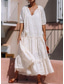 cheap Plain Dresses-Women&#039;s White Dress Maxi Dress Ruffle Streetwear Maxi V Neck Half Sleeve White Color