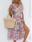 preiswerte Elegante Blumenkleider-Damen Midikleid schwarzes kleid Casual kleid Schaukelkleid Sommerkleid Elegant Böhmen Kuschelig Hochzeit Urlaub Party Lockere Passform Blumen Ditsy Blumig Kurzarm V Ausschnitt Schwarz und Weiß Wei