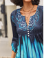 cheap Boho tee-Women&#039;s T Shirt Plus Size Shirt T Shirt Henley Shirt Blouse Graphic Basic 3/4 Length Sleeve Round Neck Regular Tops Casual Weekend Buttons Print Pink Blue Green