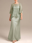 abordables Longueur du plancher-Fourreau Colonne Longueur au sol Robe d'invité de mariage Robe de Cérémonie Robe de soirée Robe de Mère de Mariée  Demi Manches Bijoux Élégant robe demoiselle d honneur Satin Dentelle avec Broderie