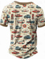 cheap Men&#039;s Graphic Tshirts-Carefree Interlude X Joshua Jo Men&#039;s Vintage Car 3D Printed Vacation Short Sleeve Button Henley Shirt Tee