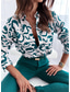 cheap Women&#039;s Graphic Tops-Women&#039;s Shirt Blouse Casual Floral Striped Buttons Print Long Sleeve Regular Tops Shirt Collar Daily White Light Green Royal Blue Blue Green Spring &amp; Summer