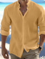 cheap Men&#039;s Casual Shirts-Men&#039;s Shirt Linen Shirt Button Up Shirt Summer Shirt Beach Shirt Black White Yellow Long Sleeve Plain Band Collar Spring &amp; Summer Casual Daily Clothing Apparel
