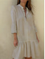 cheap Design Cotton &amp; Linen Dresses-Women&#039;s White Dress Shirt Dress Midi Dress Ruffle Button Basic Casual Daily Stand Collar 3/4 Length Sleeve Summer Spring Black White Plain